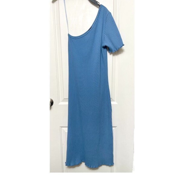 NEW Rails Rania Dress Blue One Shoulder Ribbed Comfortable Shift Midi Dress M - Picture 6 of 13